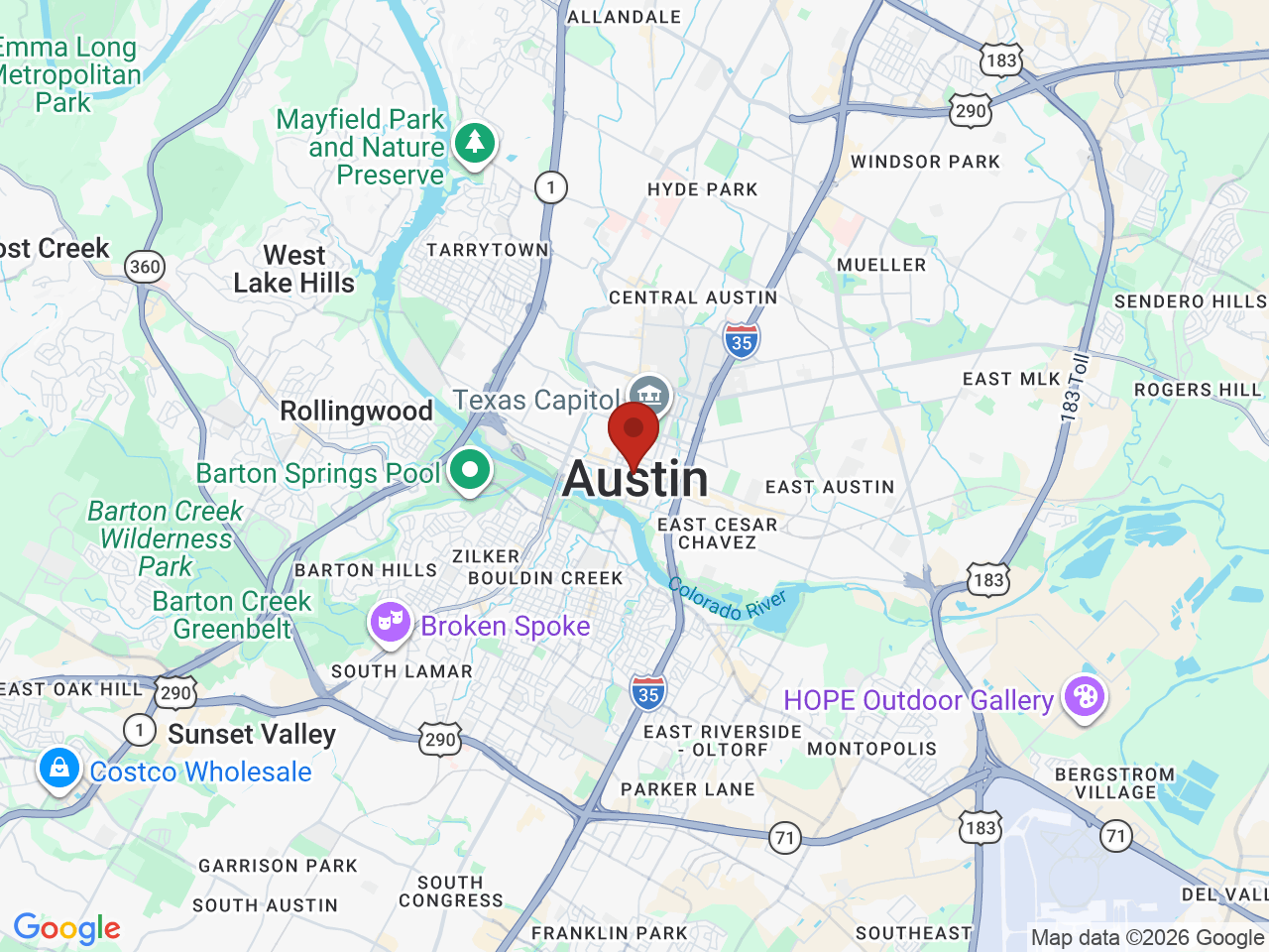 Map of Austin, TX