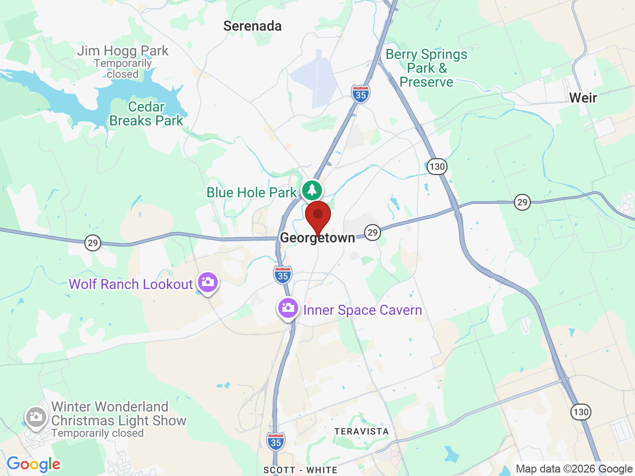 Map of Georgetown, TX