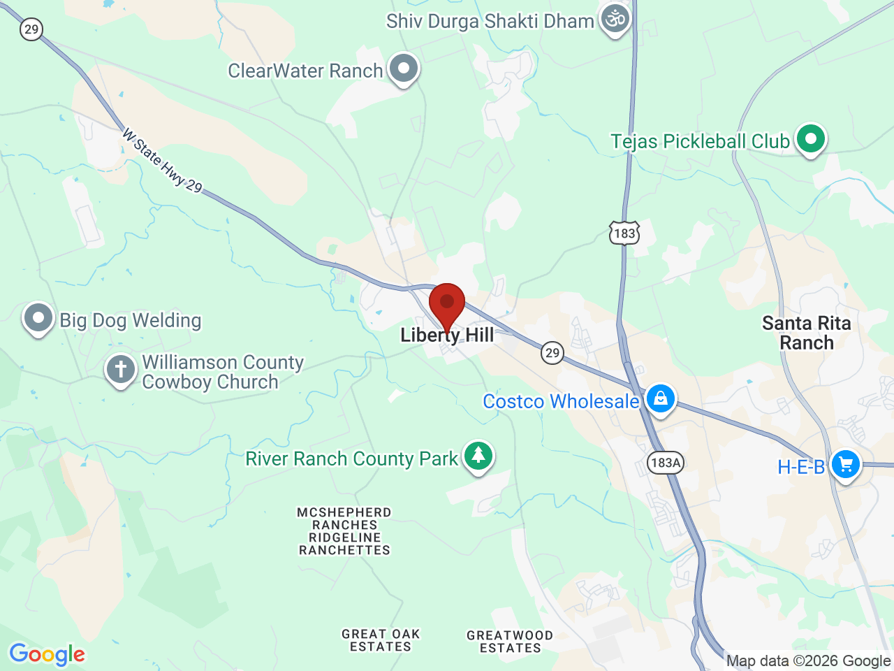 Map of Liberty Hill, TX